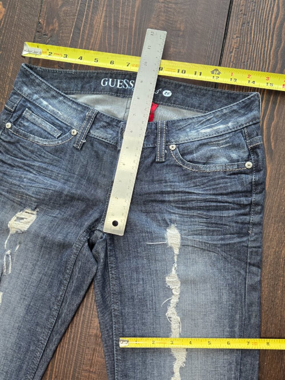 Guess Vintage Y2K Distressed Women's Foxy Flare Leg Blue Jeans Size 26×33.5 - Picture 8 of 13